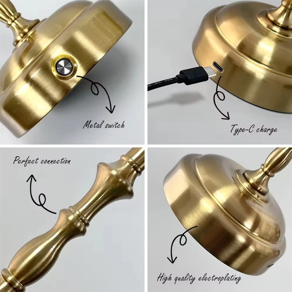 Cordless Table Lamp Black Gold 5200mah Battery 2700K factory